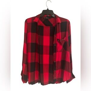 Zara Red and Black Plaid Button-Up Shirt